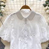 Elea Embellished Collar Top In White