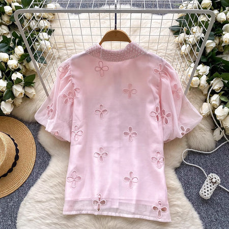 Elea Embellished Collar Top In Pink