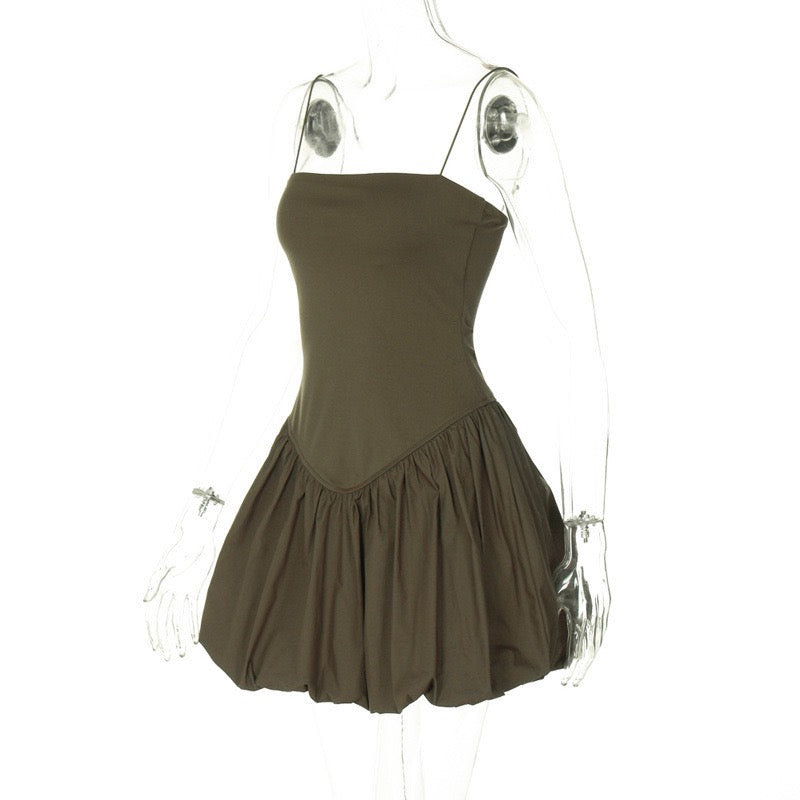 Camille Statement Balloon Dress In Olive