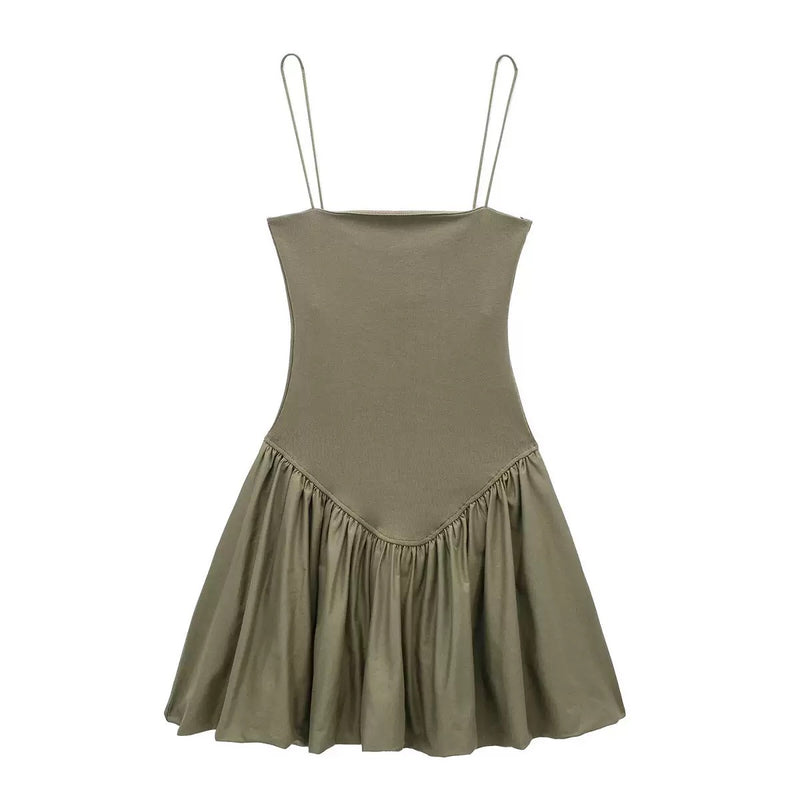 Camille Statement Balloon Dress In Olive