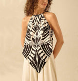 Fiorella Abstract Halterneck Top In Black