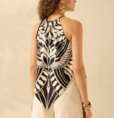 Fiorella Abstract Halterneck Top In Black