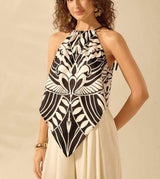 Fiorella Abstract Halterneck Top In Black