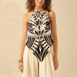 Fiorella Abstract Halterneck Top In Black