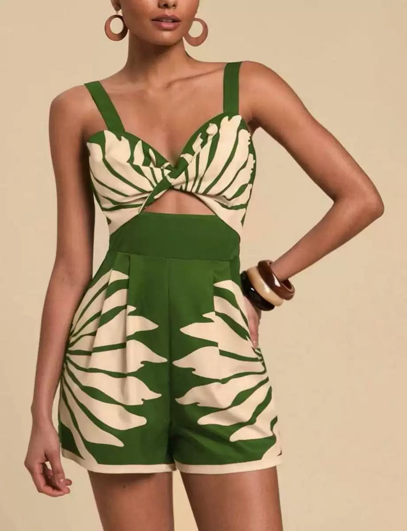 Sabella Cut-Out Romper In Green