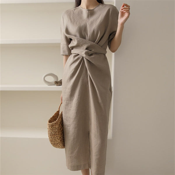 Rosaura Statement Midi Dress In Brown
