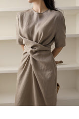 Rosaura Statement Midi Dress In Brown