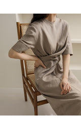 Rosaura Statement Midi Dress In Brown