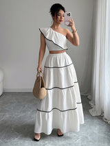 Valentino One-Shoulder Top With Skirt Coord Sets