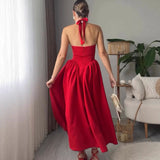 Maira Drop Waist Midi Dress in Red