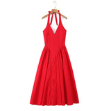 Maira Drop Waist Midi Dress in Red
