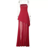 Annora Off-Shoulder Maxi Dress With Scarf In Maroon