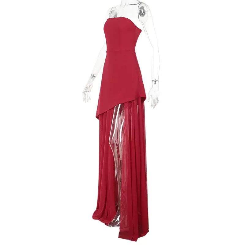 Annora Off-Shoulder Maxi Dress With Scarf In Maroon