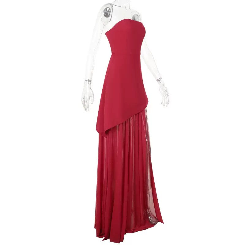 Annora Off-Shoulder Maxi Dress With Scarf In Maroon