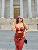 Freza Bodycon Maxi Dress In Rust
