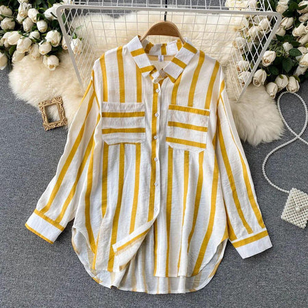 Ibiza Striped Holiday Shirts - styled flat-lay shot, yellow - Miss Mosa By Akanksha