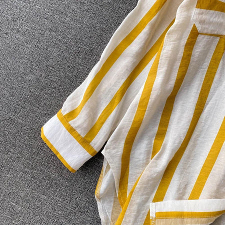 Ibiza Striped Holiday Shirts - close-up of sleeve cuff, yellow - Miss Mosa By Akanksha