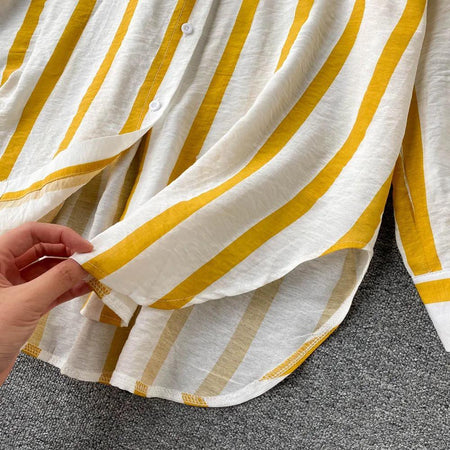 Ibiza Striped Holiday Shirts - close-up of hem, yellow - Miss Mosa By Akanksha