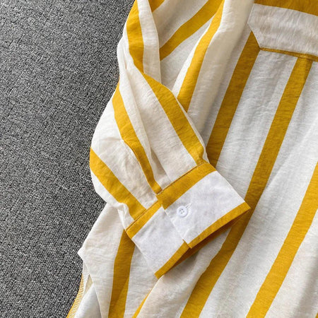 Ibiza Striped Holiday Shirts - close-up of sleeve cuff, yellow - Miss Mosa By Akanksha