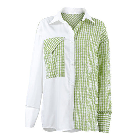 Iconic 2 Tone Oversized Shirt - flat-lay front shot, white and sage green gingham - Miss Mosa By Akanksha