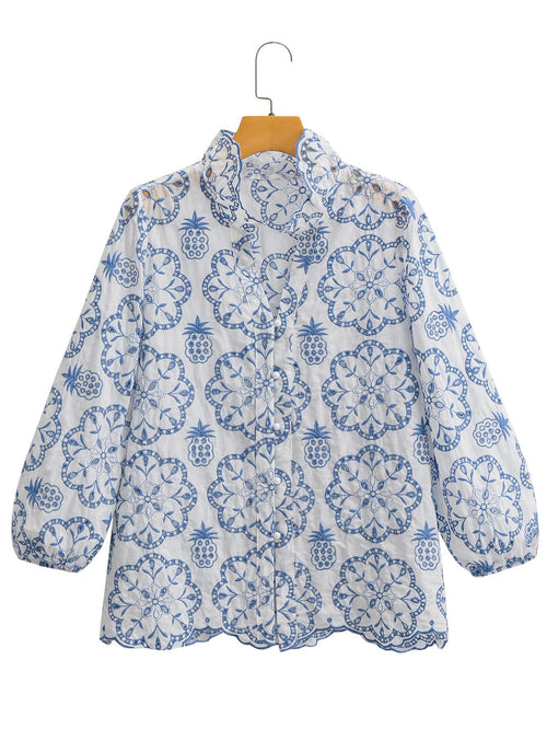 Silisa Eyelet Cotton Shirt In Blue