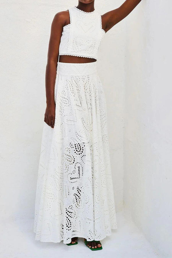 Celine Eyelet Summer Coord Set In White