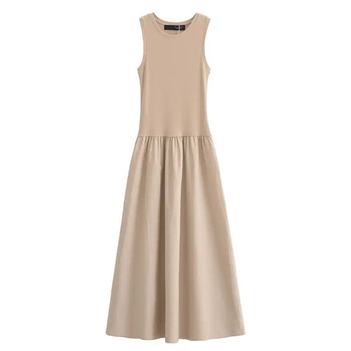 Keya Drop Waist Midi Dress In Beige