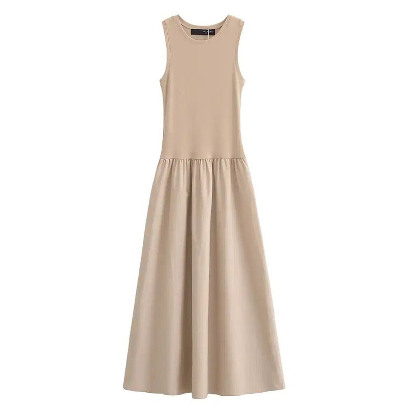Keya Drop Waist Midi Dress In Beige