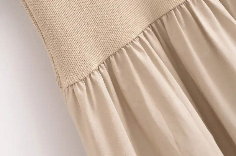 Keya Drop Waist Midi Dress In Beige