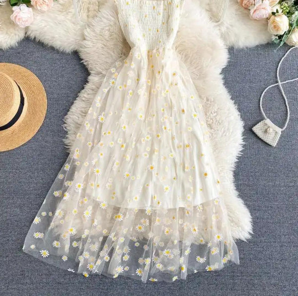 Rabia Printed Summer Midi Dress In Beige