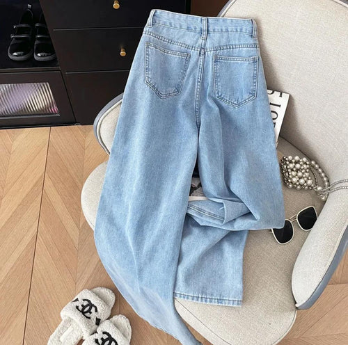 Gabi Bow Printed Denim Jeans In Blue