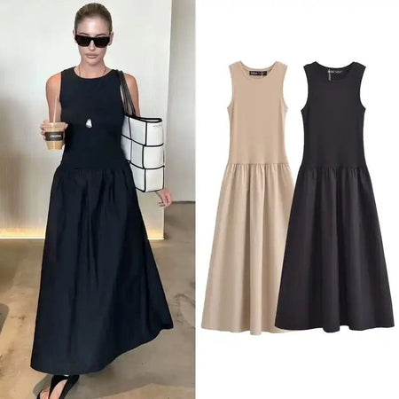 Keya Drop Waist Midi Dress In Black