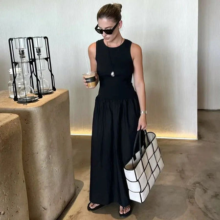 Keya Drop Waist Midi Dress In Black