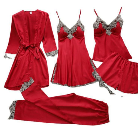 Imani Luxury Loungewear Set In Red - flat-lay product shot of lace nightwear set - Miss Mosa By Akanksha