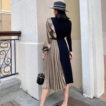 Imani Pleated Midi Dress In Black - back shot on model, black - Miss Mosa By Akanksha
