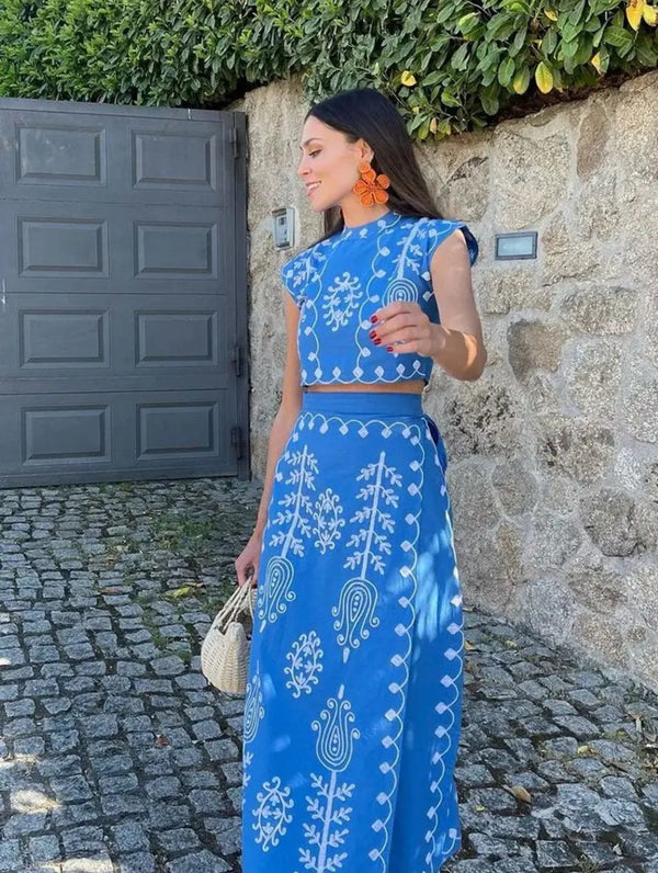 Louella Summer Set of Top and Skirt In Blue