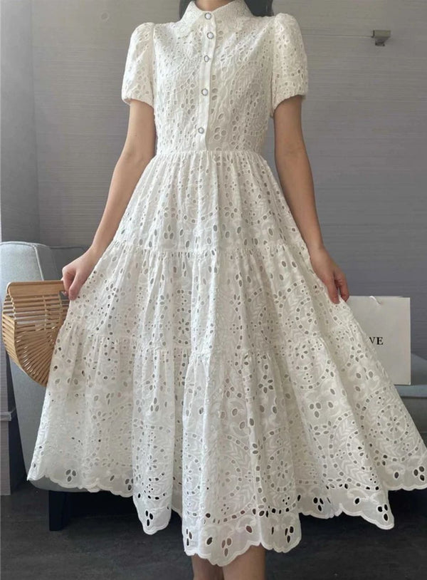 Jimmy Cotton Eyelet Midi Dress In Off White