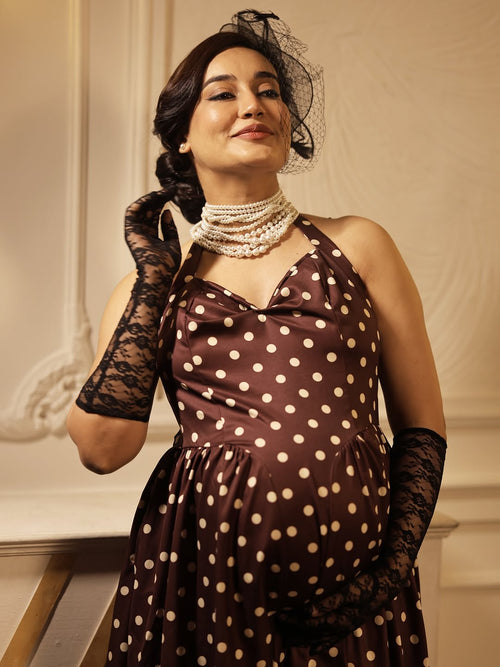 Inaya Drop Waist Polka Maxi Dress