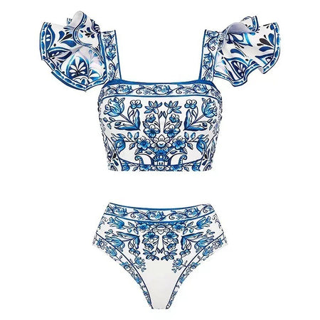 Inaya Swimsuit With Skirt In Blue - flat-lay product shot of bikini set - Miss Mosa By Akanksha