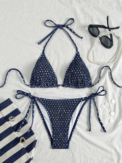 Indigo 2Pcs Polka Bikini Swimsuit - flat-lay shot, navy with white polka dots - Miss Mosa By Akanksha