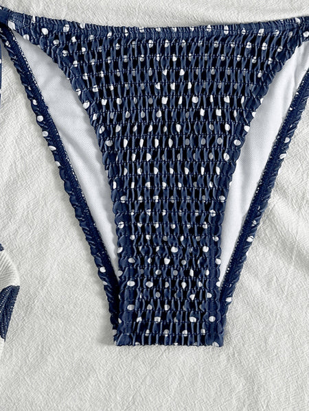 Indigo 2Pcs Polka Bikini Swimsuit - detail shot, navy with white polka dots - Miss Mosa By Akanksha