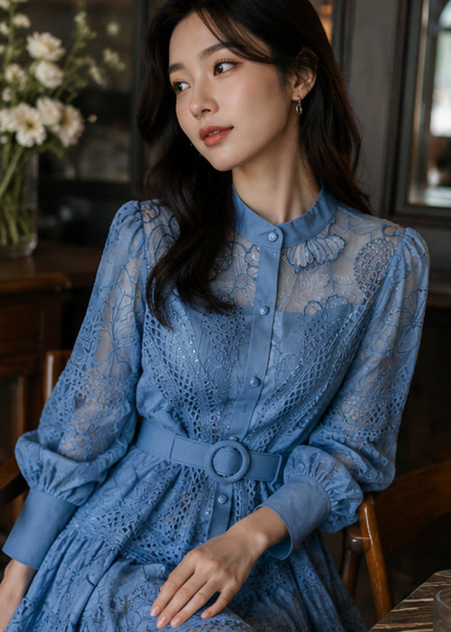 Ines Embroidered Shirt Mini Dress With Belt