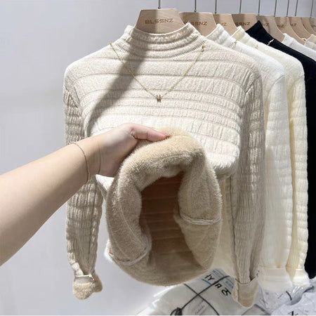 Ines Fleece Sweater - fabric detail shot, oatmeal beige - Miss Mosa By Akanksha