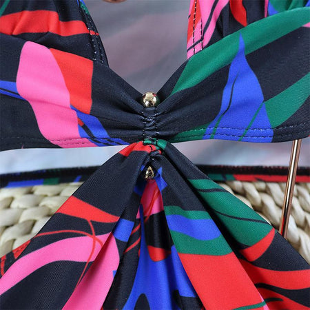 Ines One Piece Swimsuit In Multicolour - close-up of front knot detail - Miss Mosa By Akanksha
