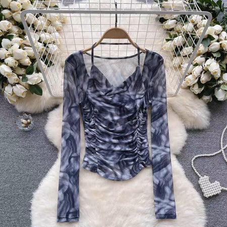 Inessa Ruched Top - styled flat-lay shot, grey - Miss Mosa By Akanksha