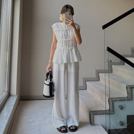 Iraida Summer Co-Ord Set In White - full-length mirror shot on model - Miss Mosa By Akanksha