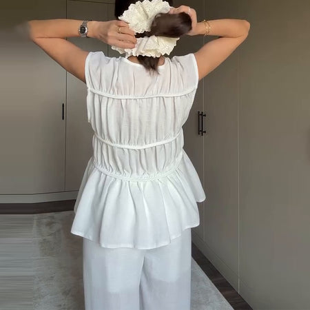 Iraida Summer Co-Ord Set In White - back mirror shot on model - Miss Mosa By Akanksha
