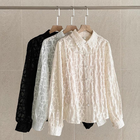 Irina Embroidered Formal Shirt In Off-White - product shot on hangers in three colours - Miss Mosa By Akanksha