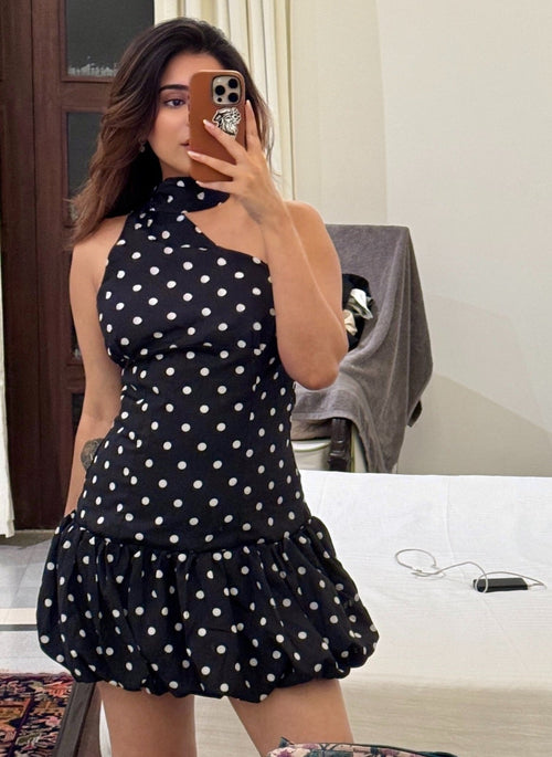 Iris Balloon Polka Mini Dress With Belt