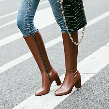 Isabelle Leather Boots - lifestyle shot on model, brown - Miss Mosa By Akanksha